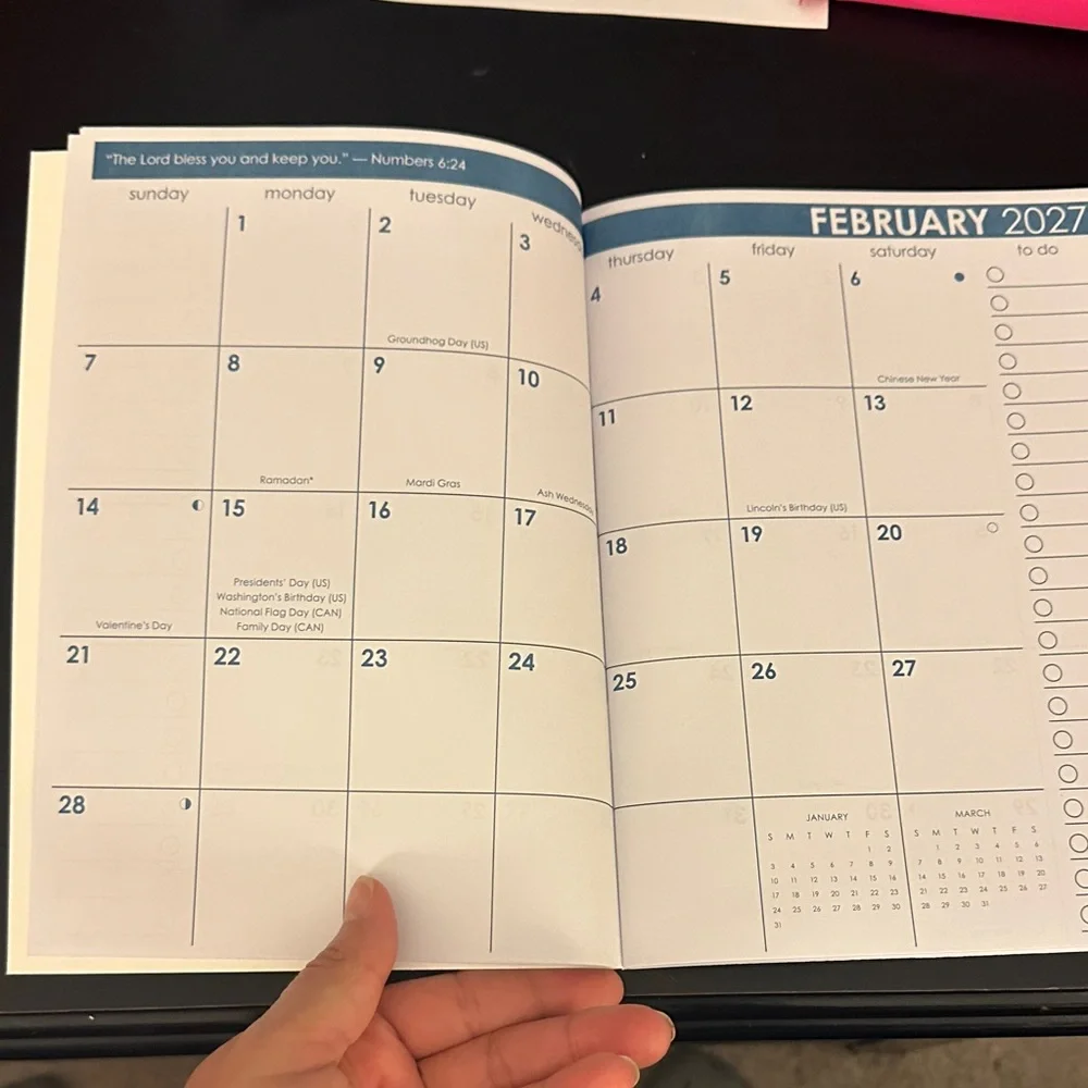 2027-2028 Floral Monthly Planner - Navy & White